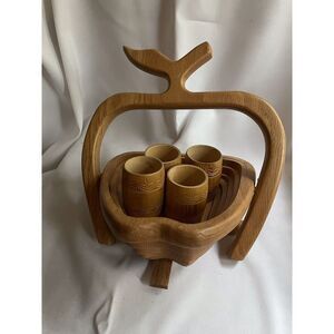 Wooden Trivet Or Fruit Basket + 4 Wooden Napkin Rings Natural Boho  Gift Kitchen